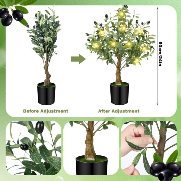 71JlXQ_7FeL._AC_SL1500 24 Inch Artificial Olive Tree Tall Faux Silk Olive Trees with LED String Lights Fake Potted Artificial Plants Indoor Outdoor for Home Office Table Decor