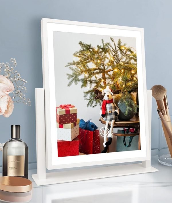 71JobcnwIEL._AC_SL1500_4b2df1ef-f7f7-4161-be14-40707ee7cb29 Makeup Mirror with Lights, Fashion Lighted Vanity Mirror with Dimmable Light, Smart Control, Adjustable Warm White/Natural/Daylight, Birthday Wedding Gift, 360°Rotation (Black, 13inch)