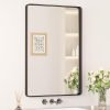 Black Metal Framed Bathroom Mirrors for Wall, 20 x 30 Inch Rounded Rectangle Bathroom Vanity Mirror, Matte Black Farmhouse Mirror with Seamless Frame, HD Tempered Glass(Horizontal/Vertical)