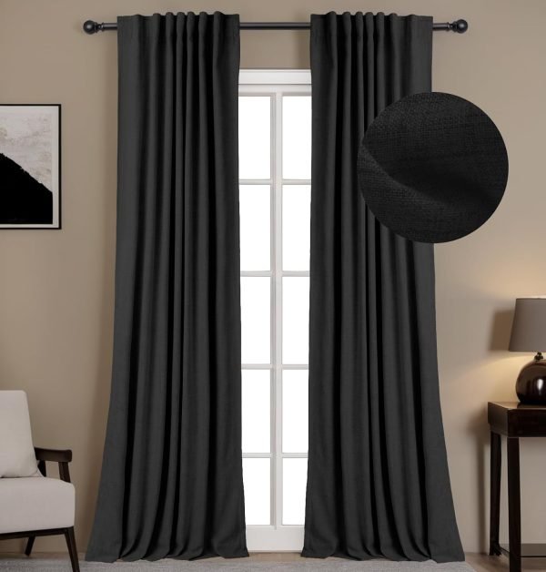 100% Blackout Curtains for Bedroom, Thermal Insulated Linen Blackout Curtains 96 Inch Length 2 Panels Set, Back Tab/Rod Pocket Room Darkening Curtains for Bedroom, Nursery -Oatmeal,W50 X L96