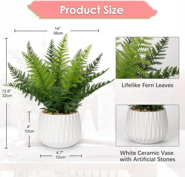 Faux Plant Indoor in Ceramic Pot 13" Artificial Potted Fern Fake House Plants for Desk Office Bathroom Garden Decoration