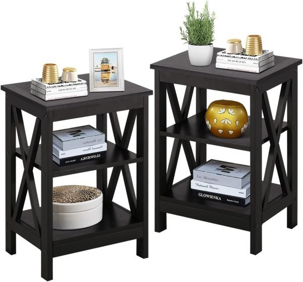 71KzS69rQoL._AC_SL1500 Nightstand Sofa Side Table with 3-Tier Storage Shelf for Living Room, Bedroom, Stable Steel Frame, Easy Assembly, End, White