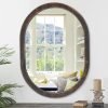 Large Oval Wood Mirror 26 x 18 Inch, Wall Framed Bathroom Mirror for Vanity Farmhouse Rustic White Mirror for Vanity Living Room Entryway Bedroom