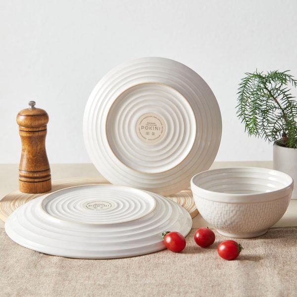 Dinnerware Sets, Beige Relief Plates and Bowls Sets, 12 Pieces Stoneware Dinnerware Set Service for 4, Vintage Look Dish Set Clearance, Handmade Highly Chip and Crack Resistant Dishes