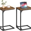 71M0-Xn5dL._AC_SL1500 C-Shaped End Table, Small Side Table for Couch, Sofa Table with Metal Frame for Living Room, Bedroom, Bedside, Rustic Brown and Black