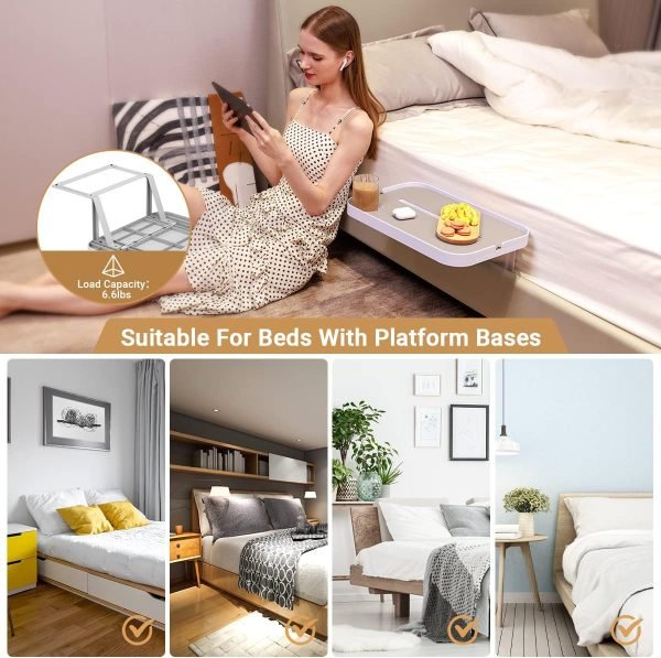 Bedside Shelf for Bed, Bedside Tray Table Under Mattress for Box Spring Bed/Plate Bed/Platform Bed, 17" Large Bed Tray Nightstand Shelf Bedside Caddy for College Dorm Bed