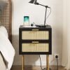 71NQyVtEtDL._AC_SL1500 Rattan Nightstand, Drawer Dresser for Bedroom, Small Side Table with Drawer, Bedside Furniture, Night Stand, End Table with Gold Frame for Bedroom, Living Room, White