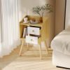Small Nightstand, Bedside Table with 2 Drawers Mid Century Modern Nightstand Natural Wood End Table Side Table for Bedroom