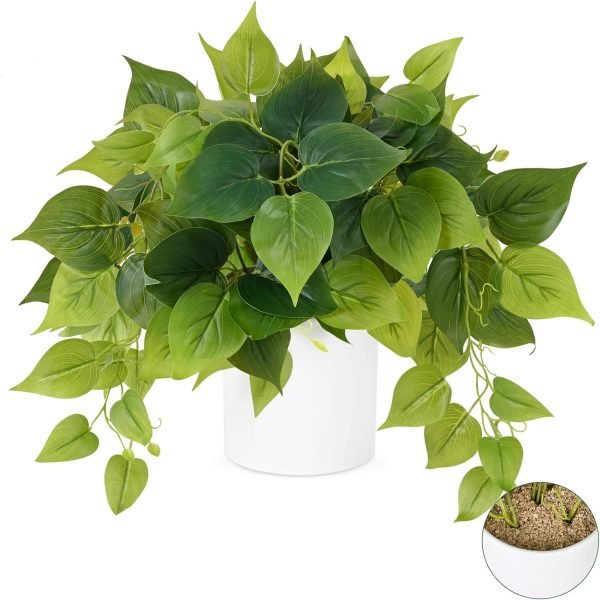 Faux Plants Indoor with Plastic Pots, Realistic Small Fake Plants, Fake Plants with Pothos, Fake Potted Plants, Artificial Plant for Home Shelf Bathroom Kitchen Office Indoor Outdoor Decor