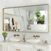 71O6uw9PiWL._AC_SL1500 22x30 Inch Bronze Bathroom Mirror for Vanity, Brushed Bronze Metal Frame Mirror for Wall, Rounded Rectangle Bronze Frame Mirror with Tempered Glass, Anti-Rust (Horizontal/Vertical)