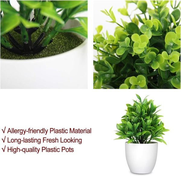 rtificial Potted Plants Mini Fake Plants in Pots, 4 Pack Medium Eucalyptus Potted Faux Decorative Grass Plant with White Plastic Pot for Home Decor, Indoor, Office, Desk, Table Decoration