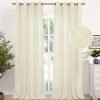 Natural Linen Curtains 63 Inch Length 2 Panels Bronze Grommet Linen Textured Short Window Drapes Light Filtering for Living Room Bedroom, 52 X 63 Inch