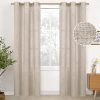 Natural Linen Curtains 63 Inch Length 2 Panels Bronze Grommet Linen Textured Short Window Drapes Light Filtering for Living Room Bedroom, 52 X 63 Inch