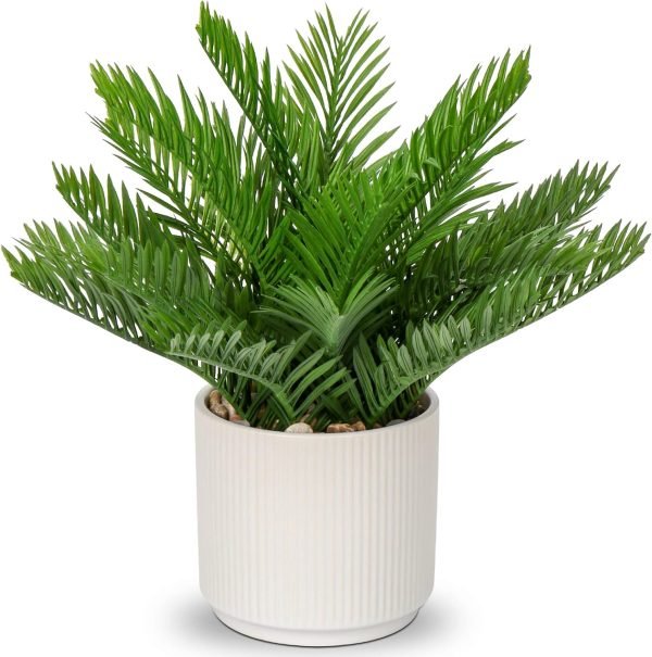 Faux Plant Indoor in Ceramic Pot 13" Artificial Potted Fern Fake House Plants for Desk Office Bathroom Garden Decoration