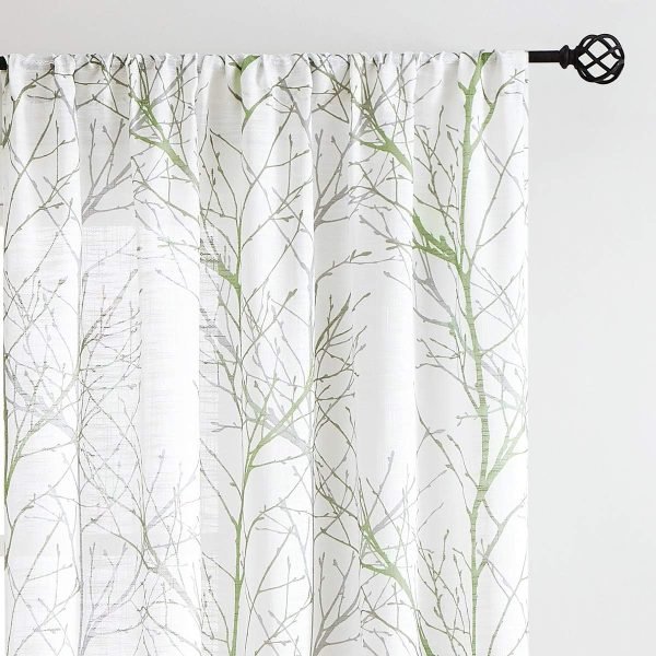 Tree Print Yellow Grey and White Curtains for Living Room Windows - Linen Textured Grommet Branches Pattern Window Treatment Set for Bedroom - 50" W x 96" L - (2 Panels)