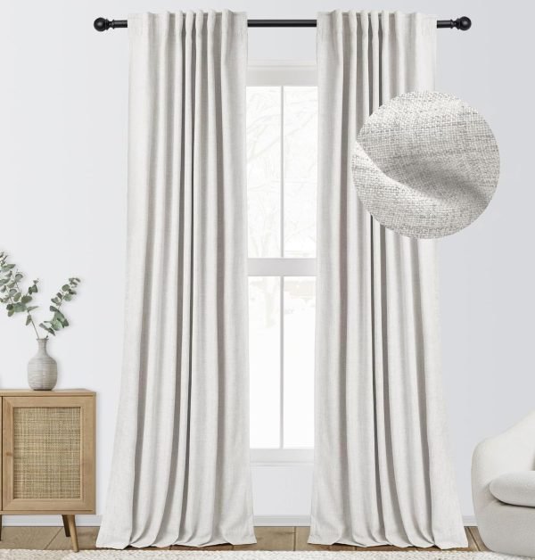 100% Blackout Curtains for Bedroom, Thermal Insulated Linen Blackout Curtains 96 Inch Length 2 Panels Set, Back Tab/Rod Pocket Room Darkening Curtains for Bedroom, Nursery -Oatmeal,W50 X L96