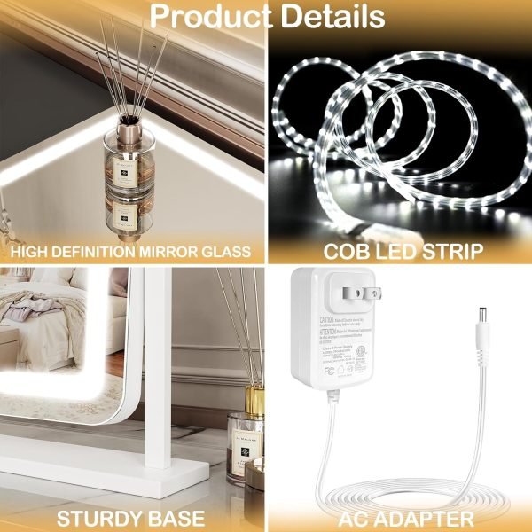 71Q2tFRmBuL._AC_SL1500 Makeup Vanity Mirror with Lights 15.2" Large LED Lighted Mirror, Hollywood Make Up Mirror with Lighting for Bedroom Tabletop, Smart Touch, Detachable 10X Magnification 360° Rotation, (White)