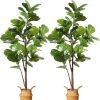 Artificial Fiddle Leaf Fig Tree 37" Fake Potted Ficus Lyrata Plant with Handmade Seagrass Basket, Perfect Faux Plants Home Décor for Indoor Outdoor Office Porch Balcony Bedroom Bathroom Gift