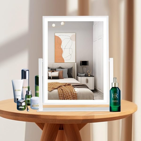 71QB0OS8djL._AC_SL1500 Lighted Vanity Mirror Fashion Makeup Mirror 12in Black for Desktop with Detachable,10x Magnifying,360° Rotation,Adjustable Warm White/Natural/Daylight Dimmable Light Memory,Birthday Gift for Woman