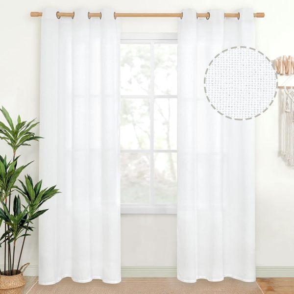 Natural Linen Curtains 63 Inch Length 2 Panels Bronze Grommet Linen Textured Short Window Drapes Light Filtering for Living Room Bedroom, 52 X 63 Inch