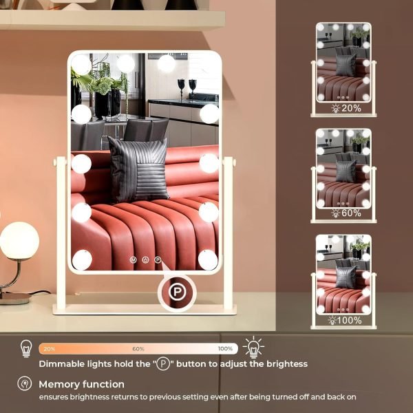 Makeup Vanity Mirror with Lights,17.5"×13.7" Tabletop Led Hollywood Mirror with 12 Dimmable Bulbs,Smart Touch Control 3 Colors Light 10X Magnification 360°Rotation