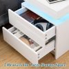 71QMbzC6kaL._AC_SL1500 LED Nightstand White Nightstand with Led Lights Modern Night Stand with 2 High Gloss Drawers Led Bedside Table Smart Nightstand for Bedroom 20.5” Tall