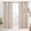 Natural Linen Curtains 63 Inch Length 2 Panels Bronze Grommet Linen Textured Short Window Drapes Light Filtering for Living Room Bedroom, 52 X 63 Inch