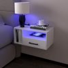 71TWP6QpzbL._AC_SL1500 Floating Nightstand with Charging Station and LED Lights, Floating Bedside Table with Drawers Wall Mounted Nightstands,for Bedroom Room, 21.3" x 11.8" x 10",White