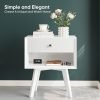 White Night Stand, Mid Century Modern Wood Nightstand with One Drawer, Bedside Table with Open Storage Shelf and Solid Wood Legs, Bed Side Table for Bedroom, End Tables for Living Room