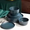 12Pcs Melamine Dinnerware Set, White Dinnerware Set Indoor and Outdoor Use Plates and Bowls Sets For 4 Dishes Camping Dishwasher Safe BPA Free(Sage White)
