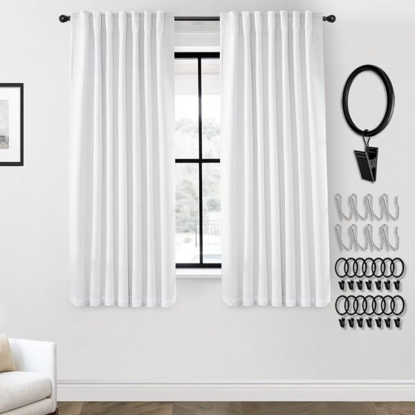 108 Inch Long Blackout Curtains & Drapes for Track System Pleated with Hooks Rings 2 Panels Set,Linen Black Out Back Tab 9FT Ceiling to Floor Length Curtains for Living Room,Cream Ivory