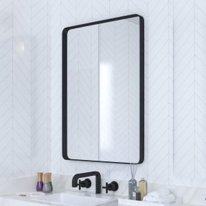 Black Bathroom Mirror for Wall, 24 x 36 Inch Rounded Rectangle Metal Framed Bathroom Wall Vanity Mirror Farmhouse, 1/4-inch Shatterproof Glass | Ultra-Flush Hanging