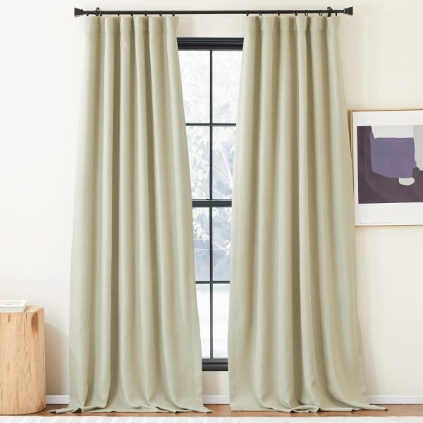 Faux Linen Curtains 90 inches Long for Doorway, Pinch Pleated Thick Room Darkening Window Treatments Noise Reducing Privacy for Living Room/Bedroom, Natural, W34 x L90, 2 Panels