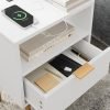 71Xh_R2FmxL._AC_SL1500 Nightstand with Charging Station,Small Bedside Table with Gold Frame,White Night Stand,Bedside Furniture,Side Table with Drawer and Shelf for Bedroom,Living Room,Stripe