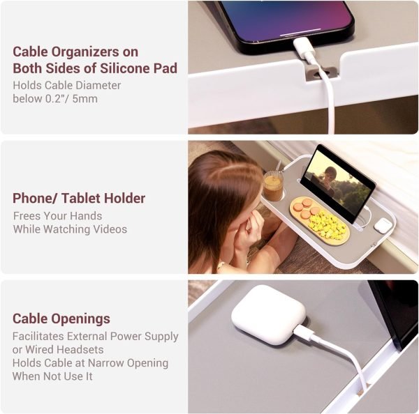 Bedside Shelf for Bed, Bedside Tray Table Under Mattress for Box Spring Bed/Plate Bed/Platform Bed, 17" Large Bed Tray Nightstand Shelf Bedside Caddy for College Dorm Bed