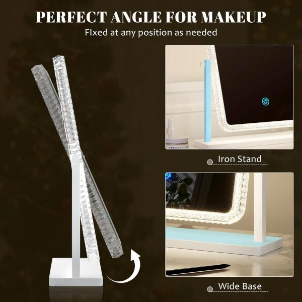 71Z21VQQn3L._AC_SL1500 Vanity Makeup Mirror with Lights, Lighted Make Up Mirror for Desk/Table, Rectangle Light Up Mirror with 3 Color Lighting Modes & Adjustable Brightness 13.6" x 16" (White)