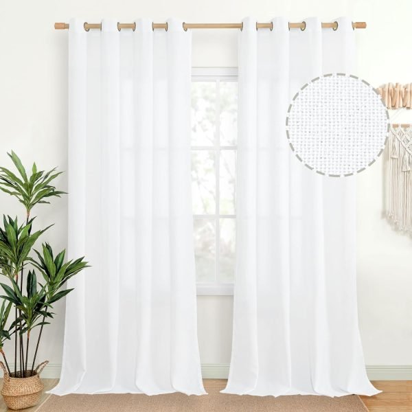 Natural Linen Curtains 63 Inch Length 2 Panels Bronze Grommet Linen Textured Short Window Drapes Light Filtering for Living Room Bedroom, 52 X 63 Inch