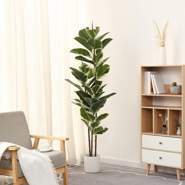 Artificial Rubber Tree Plant 43in Tall Faux Ficus Tree Potted Fake Tropical Decorative House Large Floor Artificial Plants for Home Office Store Room Decor