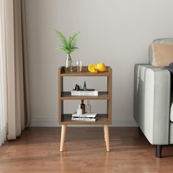 Nightstand, Mid-Century Modern Bedside Tables with Storage Shelf, Minimalist and Practical End Side Table, Fashion Bedroom Furniture, Walnut.