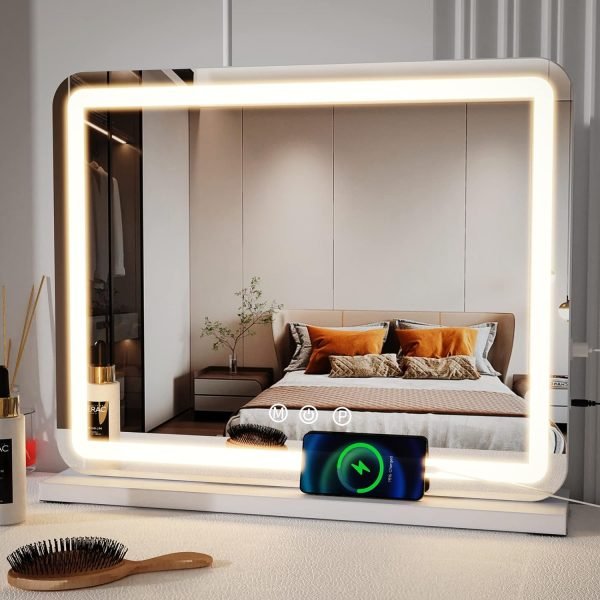 Makeup Mirror with Lights, Vanity Mirror with Lights, Lighted Makeup Mirror, 3 Color Modes, Dimmable Light,360° Rotation