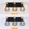 3-Light Farmhouse Bathroom Vanity Light Fixtures, Wood Bathroom Lighting Over Mirror, Black Vanity Lights with Metal Lampshade, Vintage Wall Light Fixtures for Bedroom, Living Room, Hallway