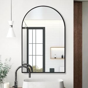 71aUnuK1OPL._AC_SL1500 Arched Wall Mirror 20x30 Inch, Black Arch-top Bathroom Vanity Wall Mounted Mirror, Bedroom Modern Black Metal Framed Mirror