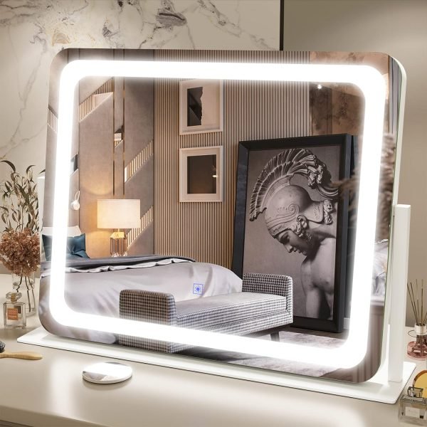 71ahB0SbgXL._AC_SL1500 Vanity Mirror with Lights - 15"x12.6" LED Lighted Makeup Mirror, Large Makeup Mirror with Lights, Touch Screen with 3-Color Lighting, Dimmable, for Vanity Desk Tabletop, Bedroom