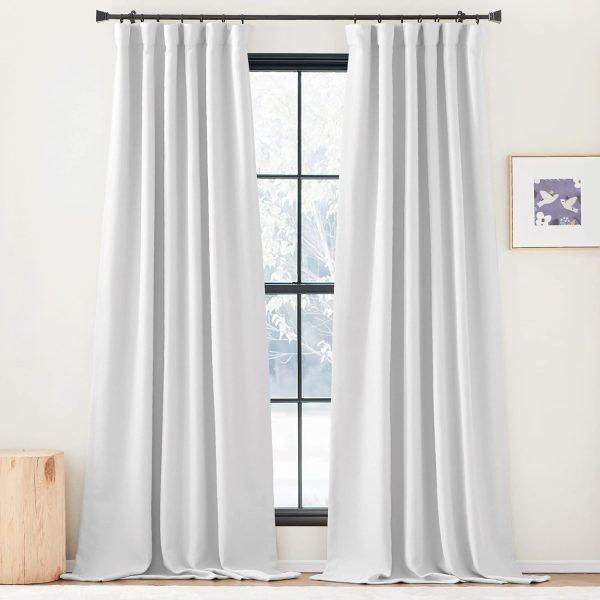 Faux Linen Curtains 90 inches Long for Doorway, Pinch Pleated Thick Room Darkening Window Treatments Noise Reducing Privacy for Living Room/Bedroom, Natural, W34 x L90, 2 Panels