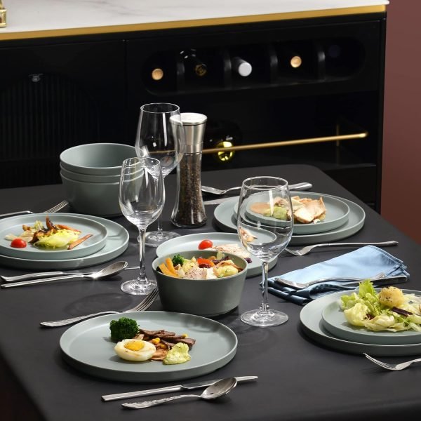 71baBeybHKL._AC_SL1500 Melamine Dinnerware Sets, Dinnerware Sets For 4, 12pcs Plates And Bowls Sets Unbreakable Dishwasher Safe BPA Free (Sage Green)