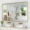 71bnTSScMDL._AC_SL1500 22x30 Inch Bronze Bathroom Mirror for Vanity, Brushed Bronze Metal Frame Mirror for Wall, Rounded Rectangle Bronze Frame Mirror with Tempered Glass, Anti-Rust (Horizontal/Vertical)