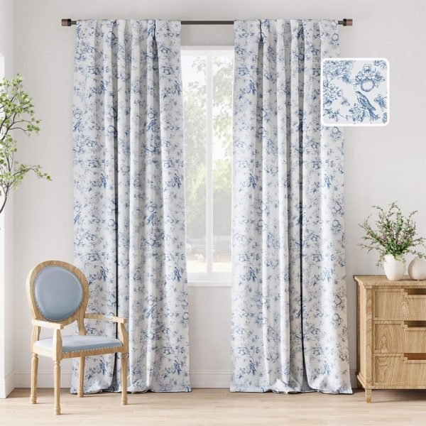 100% Blackout Floral Curtains 96 Inches Long, Printed Flower Sage Green Blackout Curtains for Bedroom Rod Pocket Back Tab Full Blackout Curtains Thermal Insulated Window Drapes, 2 Panels