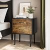 White Night Stand, Mid Century Modern Wood Nightstand with One Drawer, Bedside Table with Open Storage Shelf and Solid Wood Legs, Bed Side Table for Bedroom, End Tables for Living Room