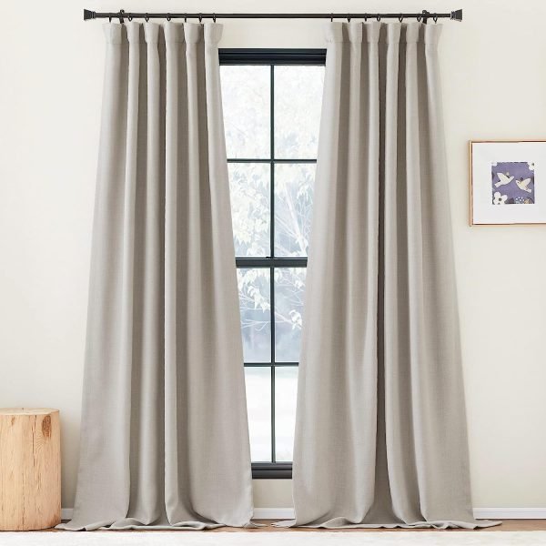 Faux Linen Curtains 90 inches Long for Doorway, Pinch Pleated Thick Room Darkening Window Treatments Noise Reducing Privacy for Living Room/Bedroom, Natural, W34 x L90, 2 Panels