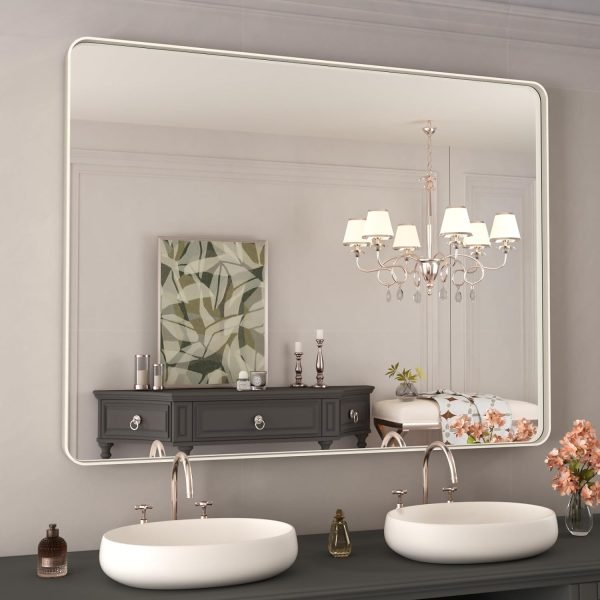 71e_Q4On_L._AC_SL1500 22x30 Inch Bronze Bathroom Mirror for Vanity, Brushed Bronze Metal Frame Mirror for Wall, Rounded Rectangle Bronze Frame Mirror with Tempered Glass, Anti-Rust (Horizontal/Vertical)